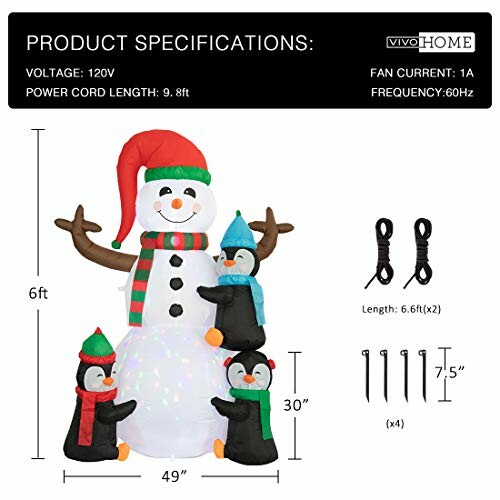 Inflatable snowman with penguins, product specifications.